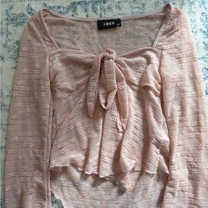 Cider Blush Lace Square Neck Knotted Long Sleeve Top